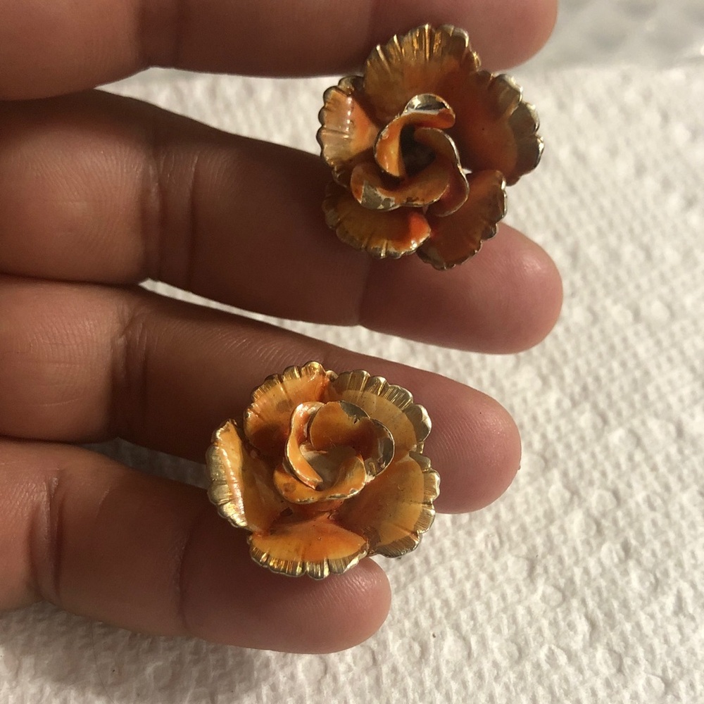 Chic Gold and Orange Rose Earrings